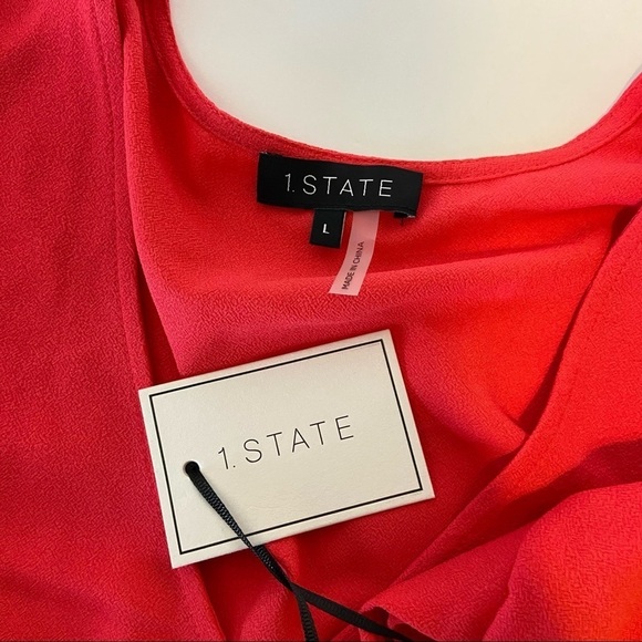 1.STATE Flounce Sleeve Tie Front V-Neck Blouse - Picture 7 of 9
